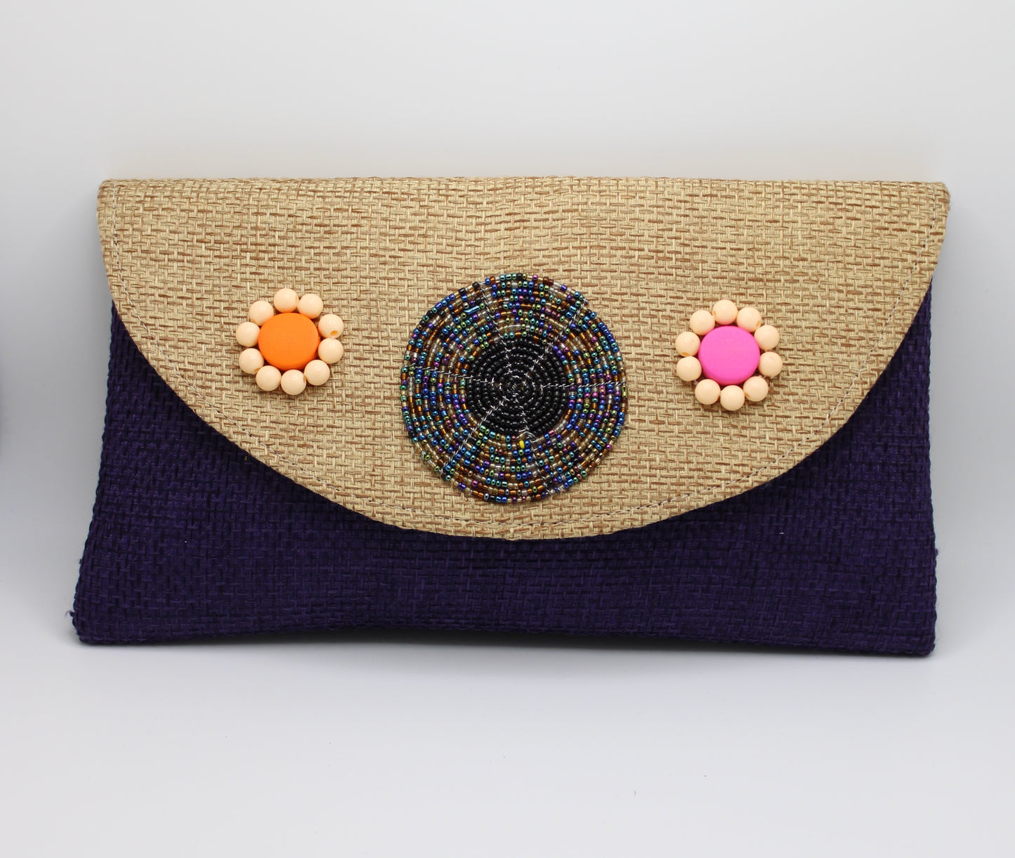 Classy semi circle shaped small jute clutch with tassel at the ends for  women || Rural Handmade-Redefine Supply to Build Sustainable Brands